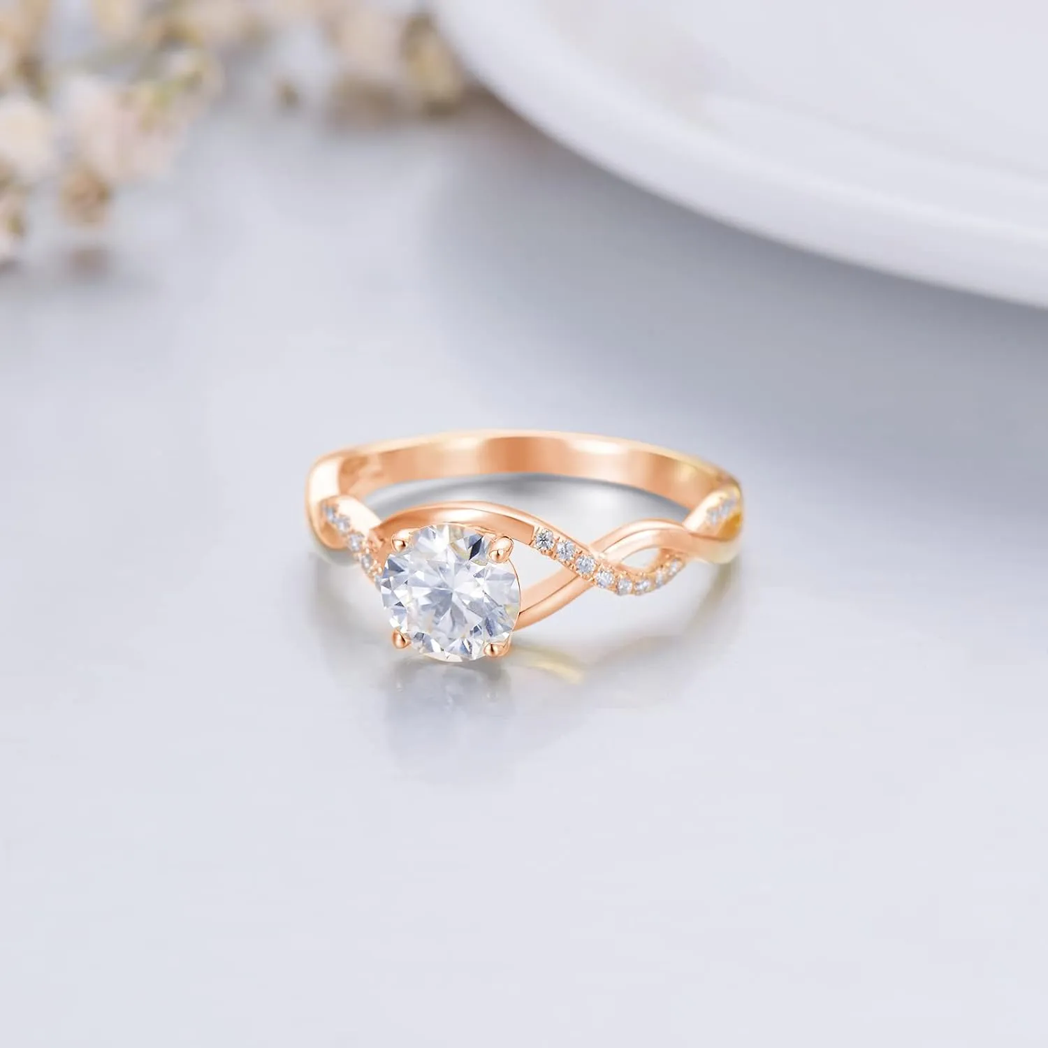 SISGEM 14K Gold Wedding Ring for Women,Split Shank Pave Set 1.3 Carat(cttw) Moissanite Engagement Ring With Engraved Name,Wedding Anniversary Size 5-11