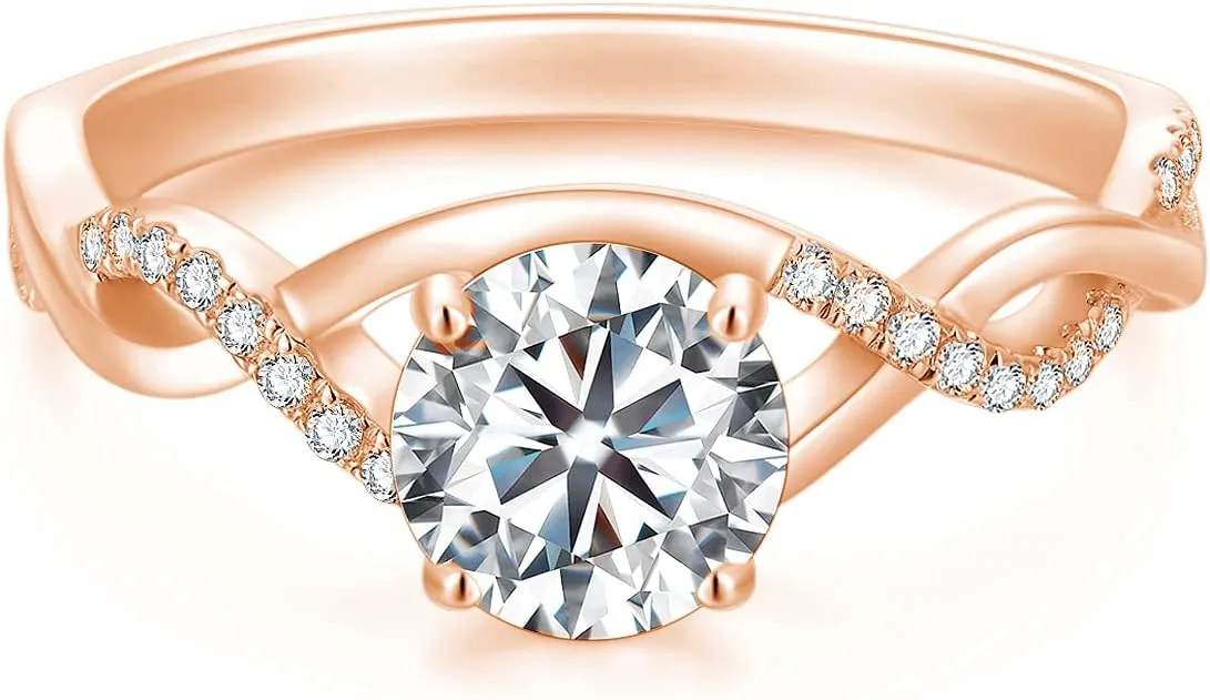 SISGEM 14K Gold Wedding Ring for Women,Split Shank Pave Set 1.3 Carat(cttw) Moissanite Engagement Ring With Engraved Name,Wedding Anniversary Size 5-11