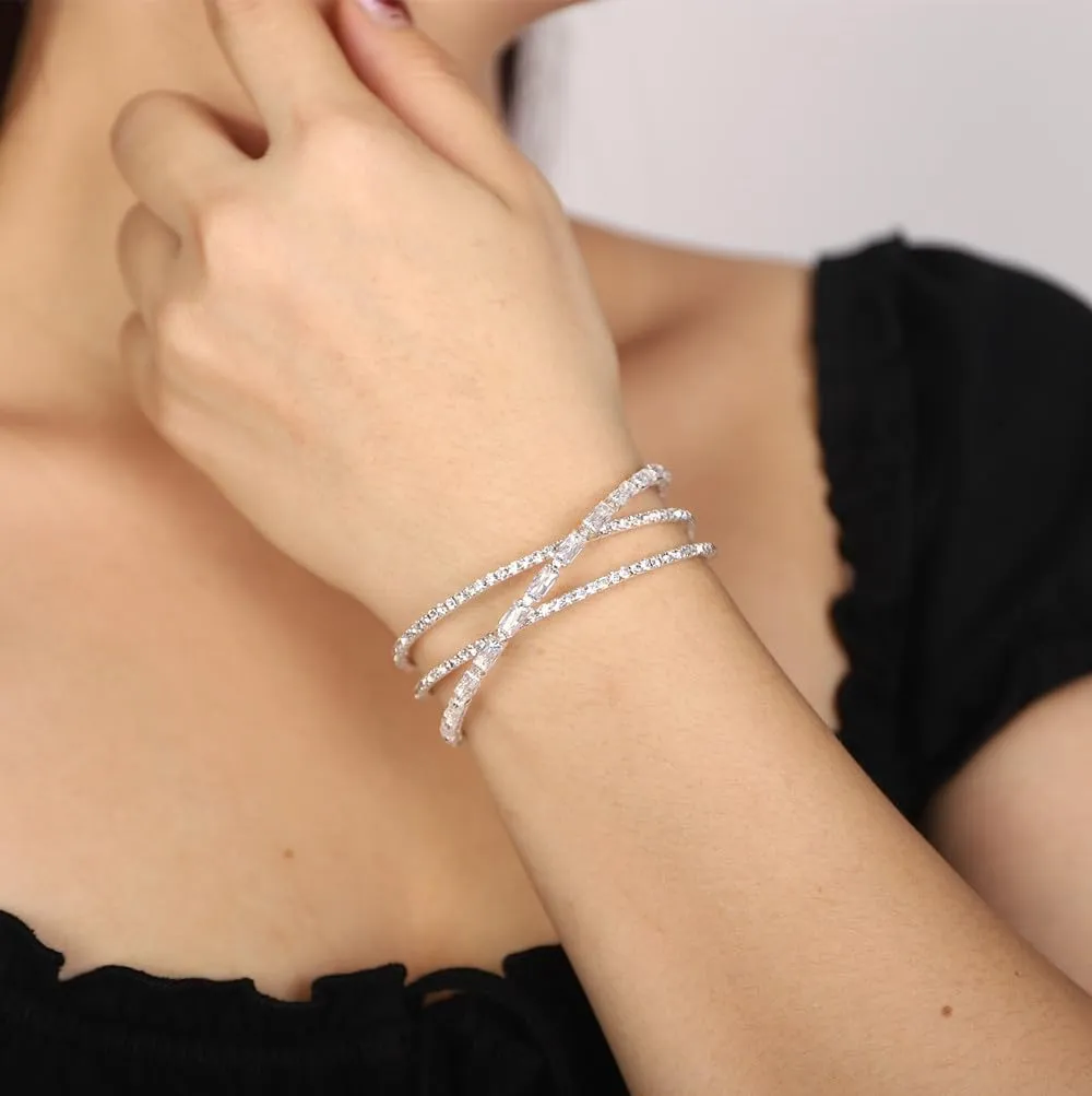 Sither Crystal Cuff Bracelet for Women Layered Bangle Bracelet Wide Open Bracelet Jewelry for Party Girls Christmas Gift