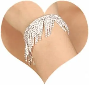 Sither Crystal Tassel Cuff Bracelet for Women Large Crystal Bangle Bracelet Open Bracelet Jewelry for Party Girls Christmas Gift