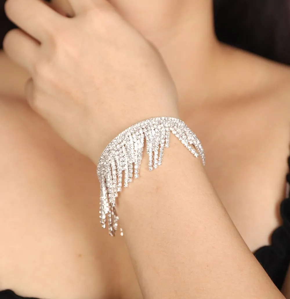 Sither Crystal Tassel Cuff Bracelet for Women Large Crystal Bangle Bracelet Open Bracelet Jewelry for Party Girls Christmas Gift