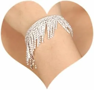 Sither Crystal Tassel Cuff Bracelet for Women Large Crystal Bangle Bracelet Open Bracelet Jewelry for Party Girls Christmas Gift