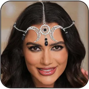 Sixexey Halloween Head Chain Crescent Moon Hair Chains Star Forehead Chain Silver Hair Jewelry Gothic Hair Accessories for Women