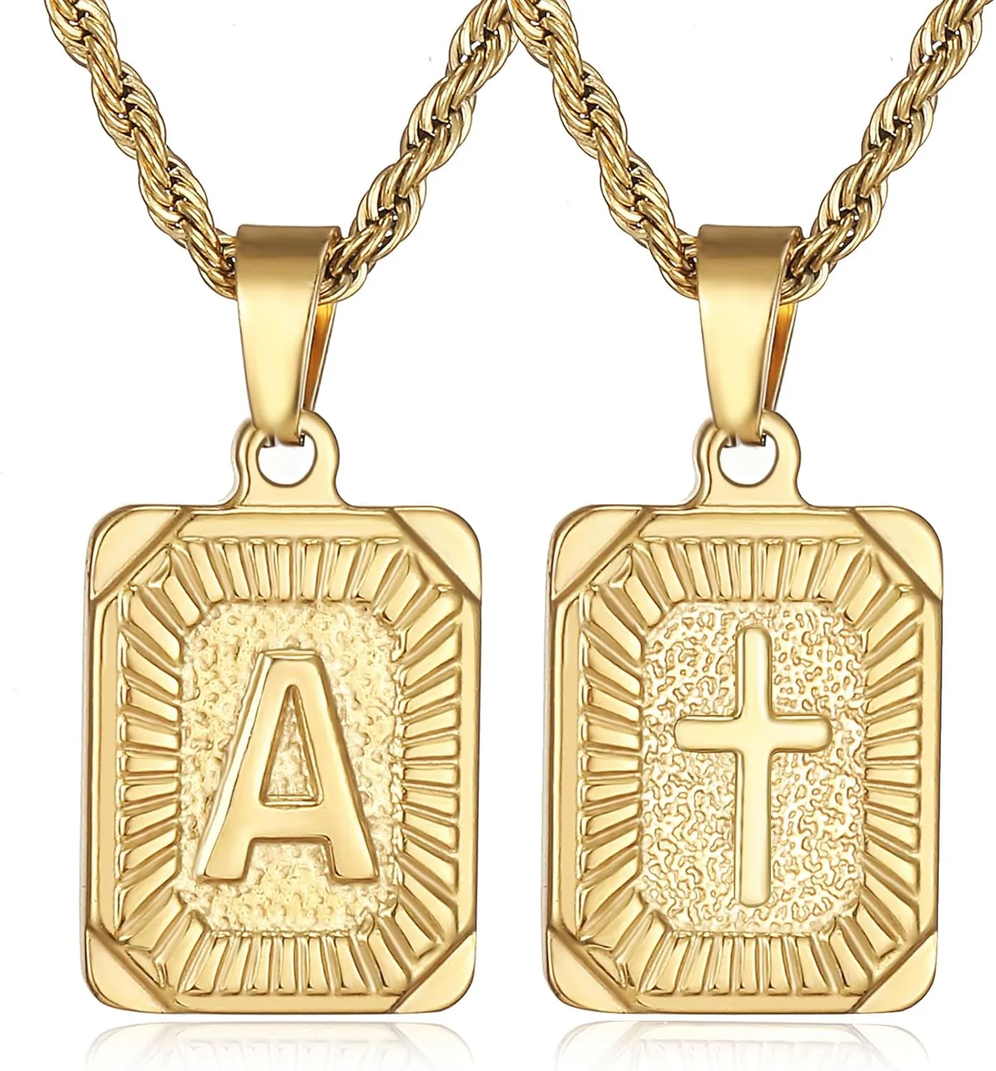 SKQIR initial Letter Necklaces for Men,Stainless Steel Plated A Z Square Pandent Letter Necklace for Women,Cross Necklace with Letter Chain Pendant for Boys Stocking Stuffers Christmas New Year Gifts for Men Women