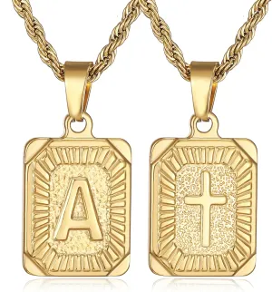 SKQIR initial Letter Necklaces for Men,Stainless Steel Plated A Z Square Pandent Letter Necklace for Women,Cross Necklace with Letter Chain Pendant for Boys Stocking Stuffers Christmas New Year Gifts for Men Women
