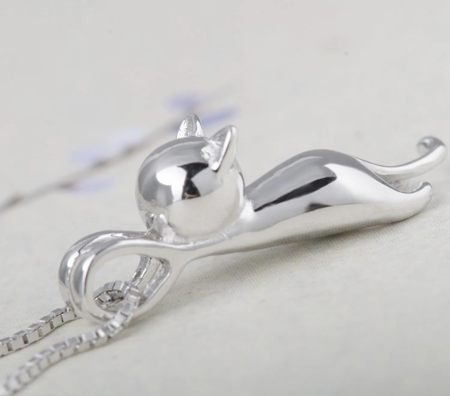 S.Leaf Sterling Silver Cat Necklace - Kitten Jewelry for Women, Cat Mom Gifts