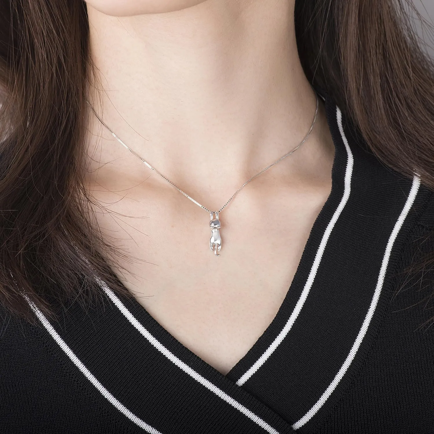 S.Leaf Sterling Silver Cat Necklace - Kitten Jewelry for Women, Cat Mom Gifts