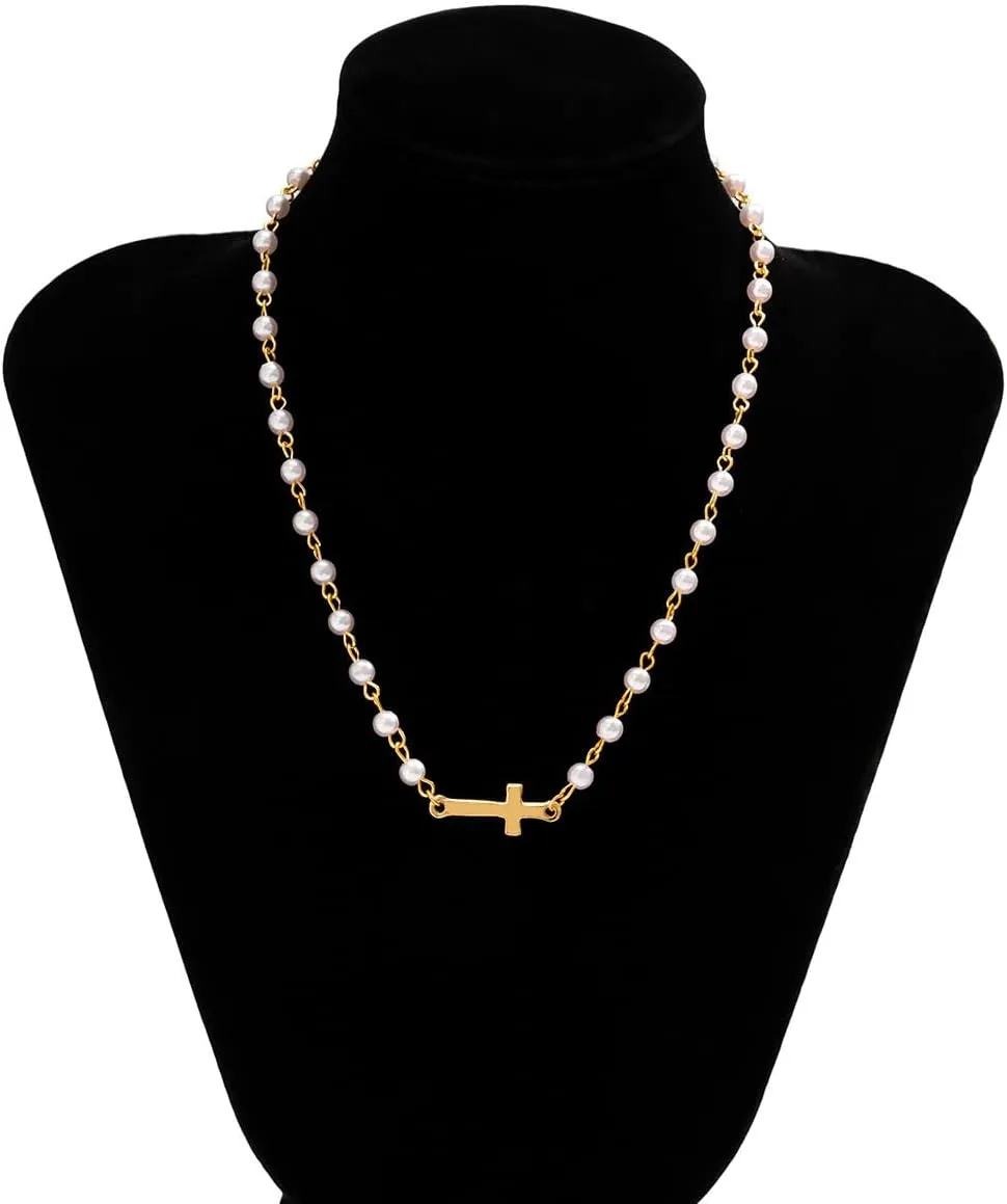 Small Dainty Cross Necklace Pendant Bohemian Turquoise Seed Bead Beaded Necklace Choker for Women Men Faith Jewelry Gift