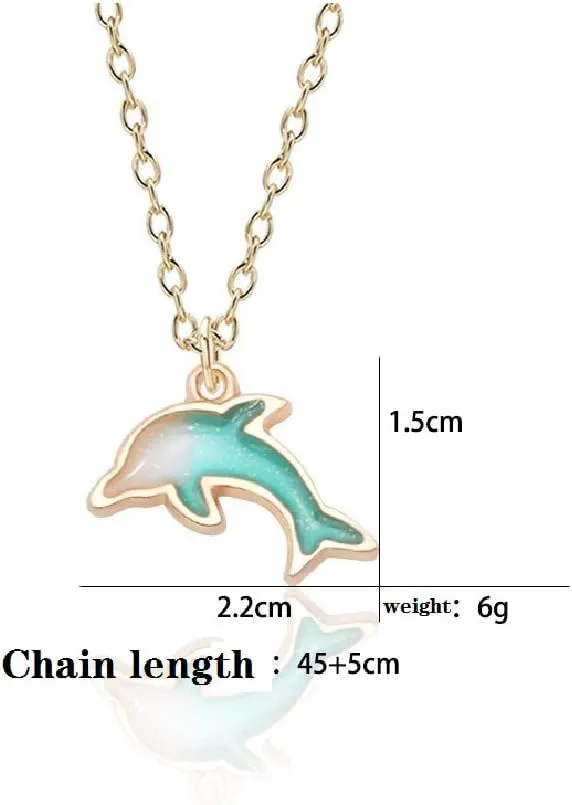 Smiling sunflower Cute Alloy Little Dolphin Pendant NecklaceColour Little Fish Resin Marine Animal Necklace for Women