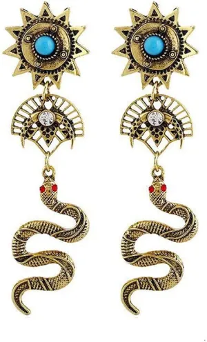 Snake Earrings for Women Gothic Serpent Snake Dangle Earrings Retro Sun Moon Drop Earrings Bohemian Religious Totem Ear Jewelry Gifts