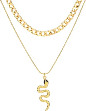 Snake Necklace For Women, Gold Goth Silver Chunky Pendant Chain Layer Dainty Trendy Retro Vintage Punk Gohtic