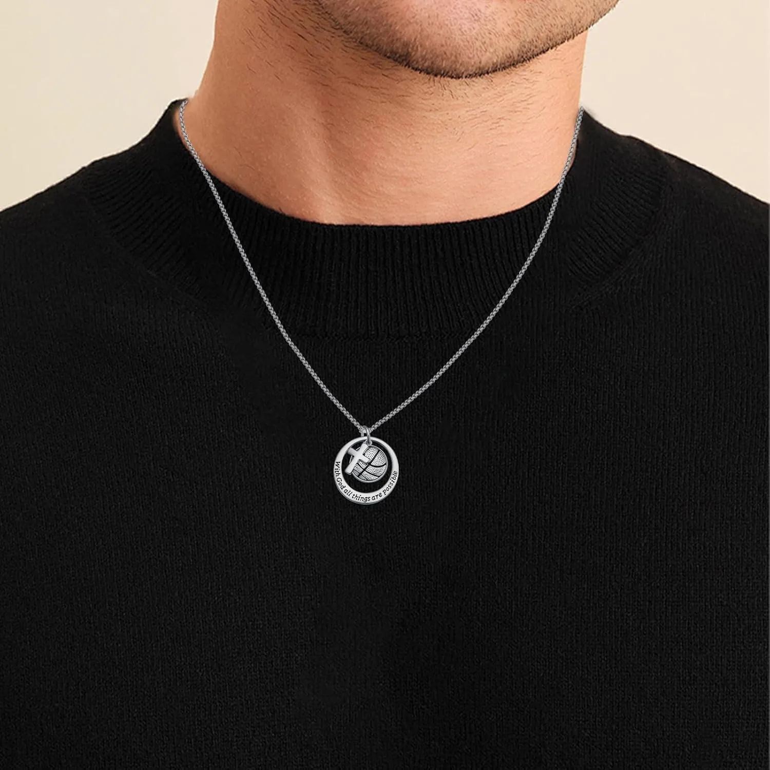 Soccer Football Basketball Sports Pendant Necklaces S925 Sterling Silver Men's Cross Crucifix Bible Verse Athletes Necklace with 20 2 inches Stainless Steel Chain Birthday Father's Day Jewelry Gift for Men Father Son Brother