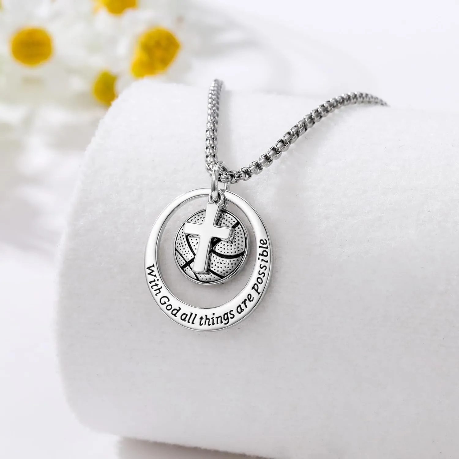 Soccer Football Basketball Sports Pendant Necklaces S925 Sterling Silver Men's Cross Crucifix Bible Verse Athletes Necklace with 20 2 inches Stainless Steel Chain Birthday Father's Day Jewelry Gift for Men Father Son Brother