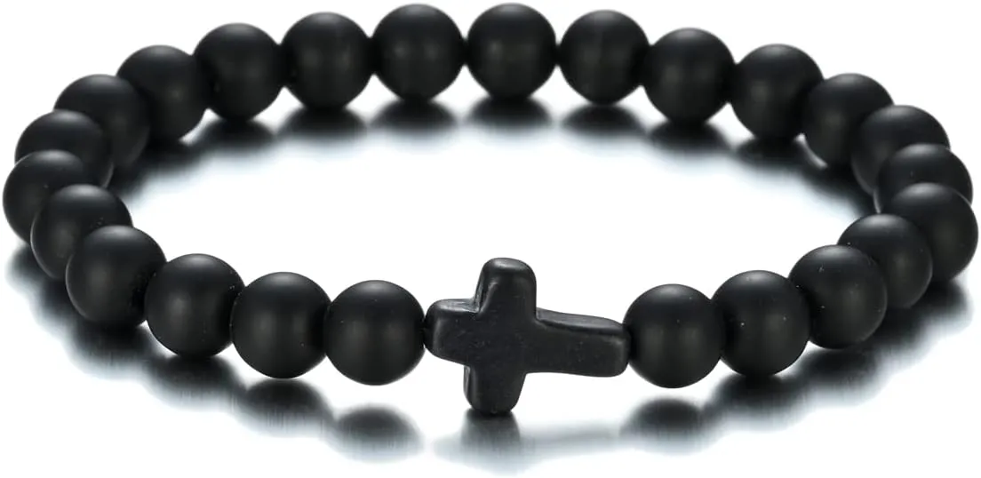 Softones 8mm Beads Cross Bracelets for Women Men Natural Stone Elastic Stretch Prayer Bracelet for Women Friendship Cross Gifts
