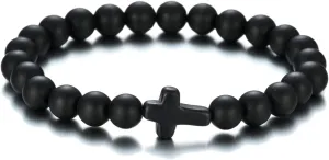 Softones 8mm Beads Cross Bracelets for Women Men Natural Stone Elastic Stretch Prayer Bracelet for Women Friendship Cross Gifts