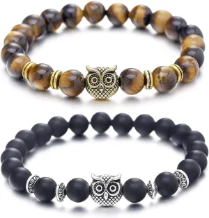 Softones Owl Gifts Owl Bracelets Healing Crystals Bracelet for Women Men Spiritual Energy Beaded Bracelet Set Gifts