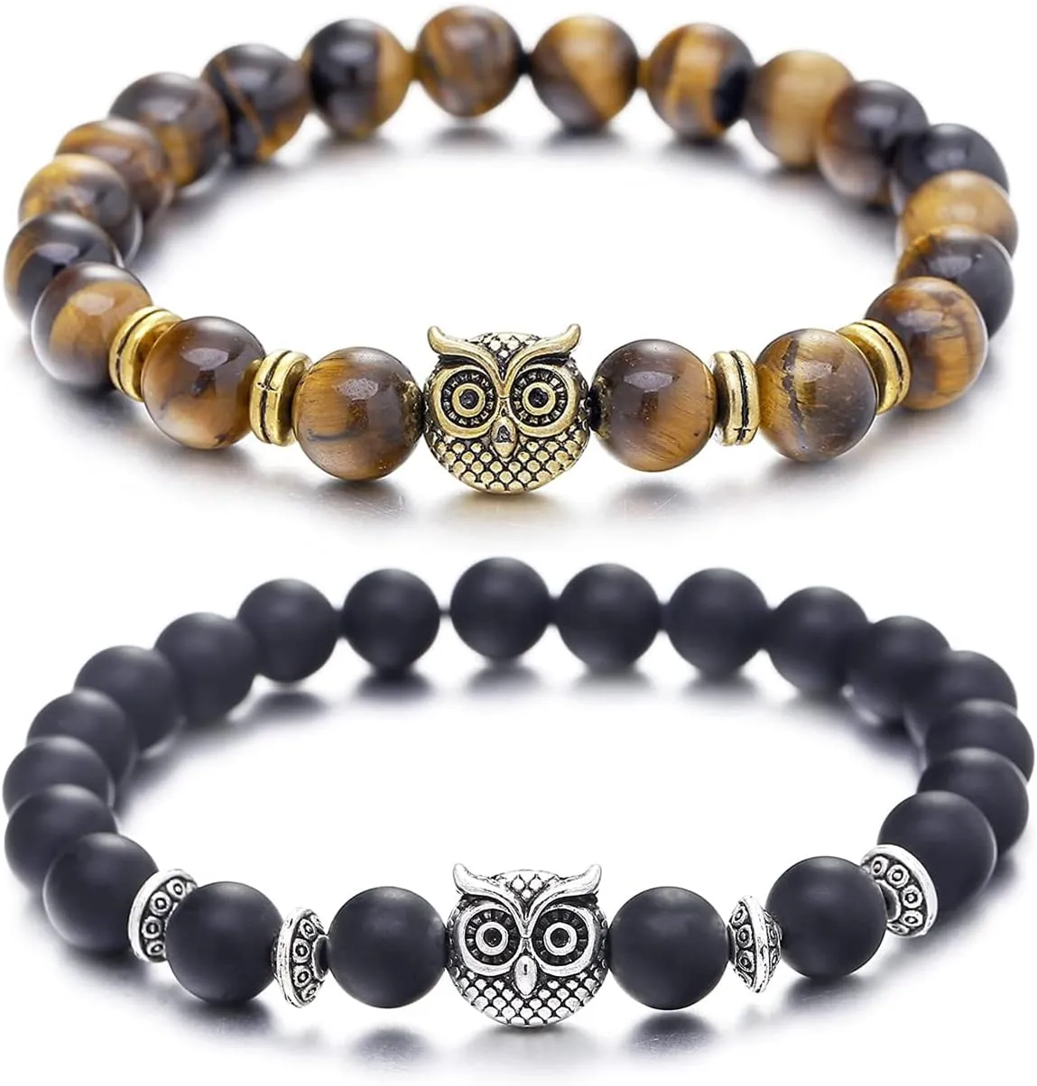 Softones Owl Gifts Owl Bracelets Healing Crystals Bracelet for Women Men Spiritual Energy Beaded Bracelet Set Gifts