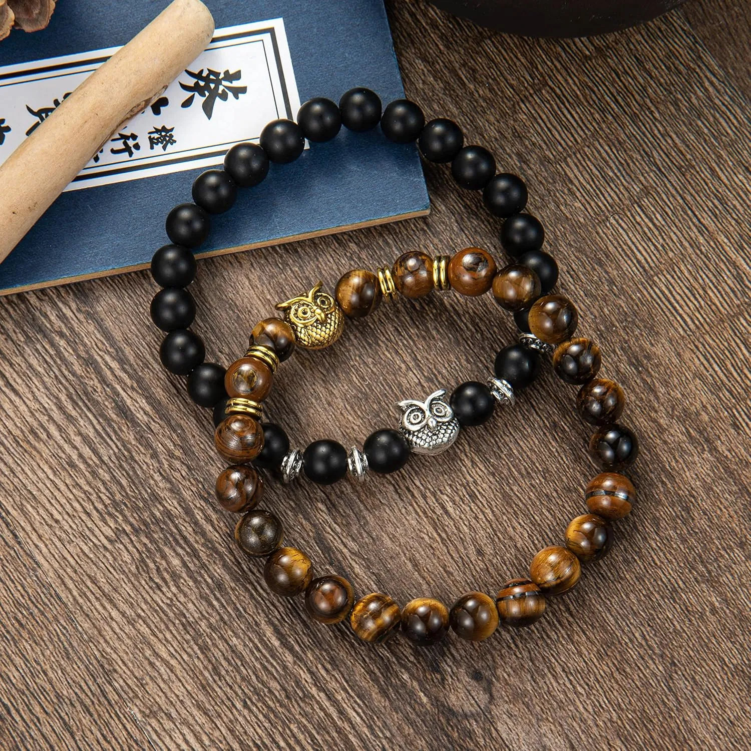 Softones Owl Gifts Owl Bracelets Healing Crystals Bracelet for Women Men Spiritual Energy Beaded Bracelet Set Gifts