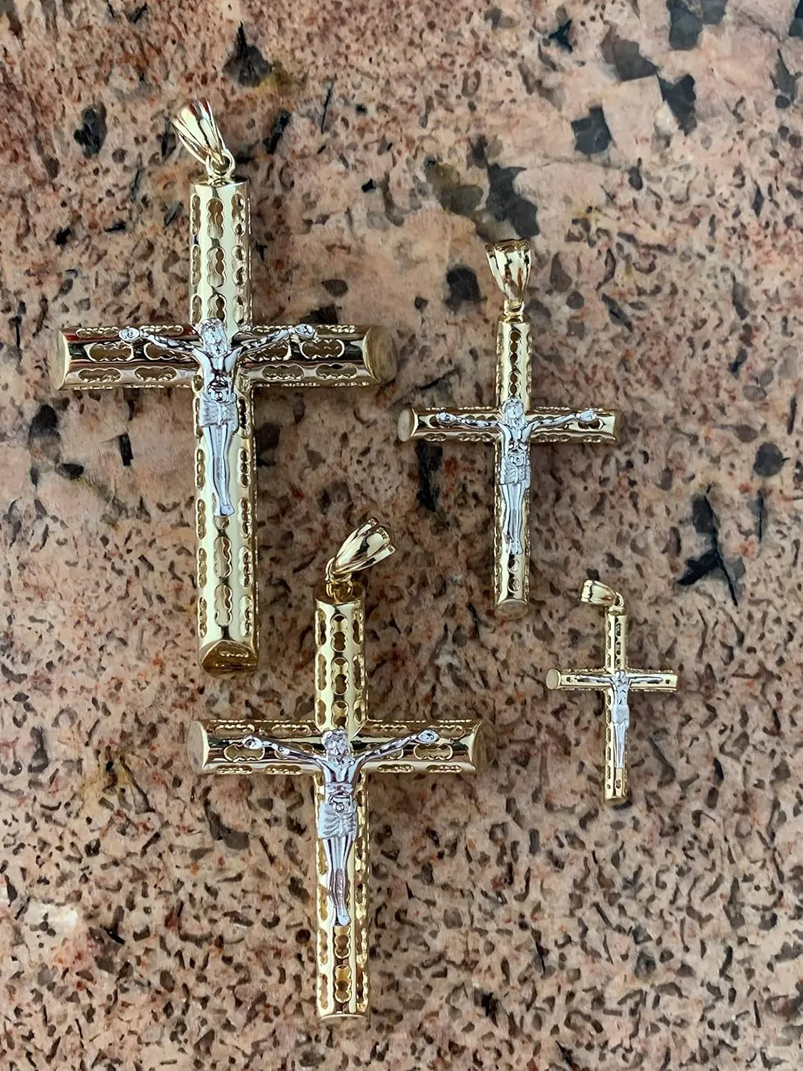 Solid 925 Sterling Silver Men's Cross With Jesus Pendant - 14k Gold Plated 1-3" Small Medium Or Large Crucifix - Necklace