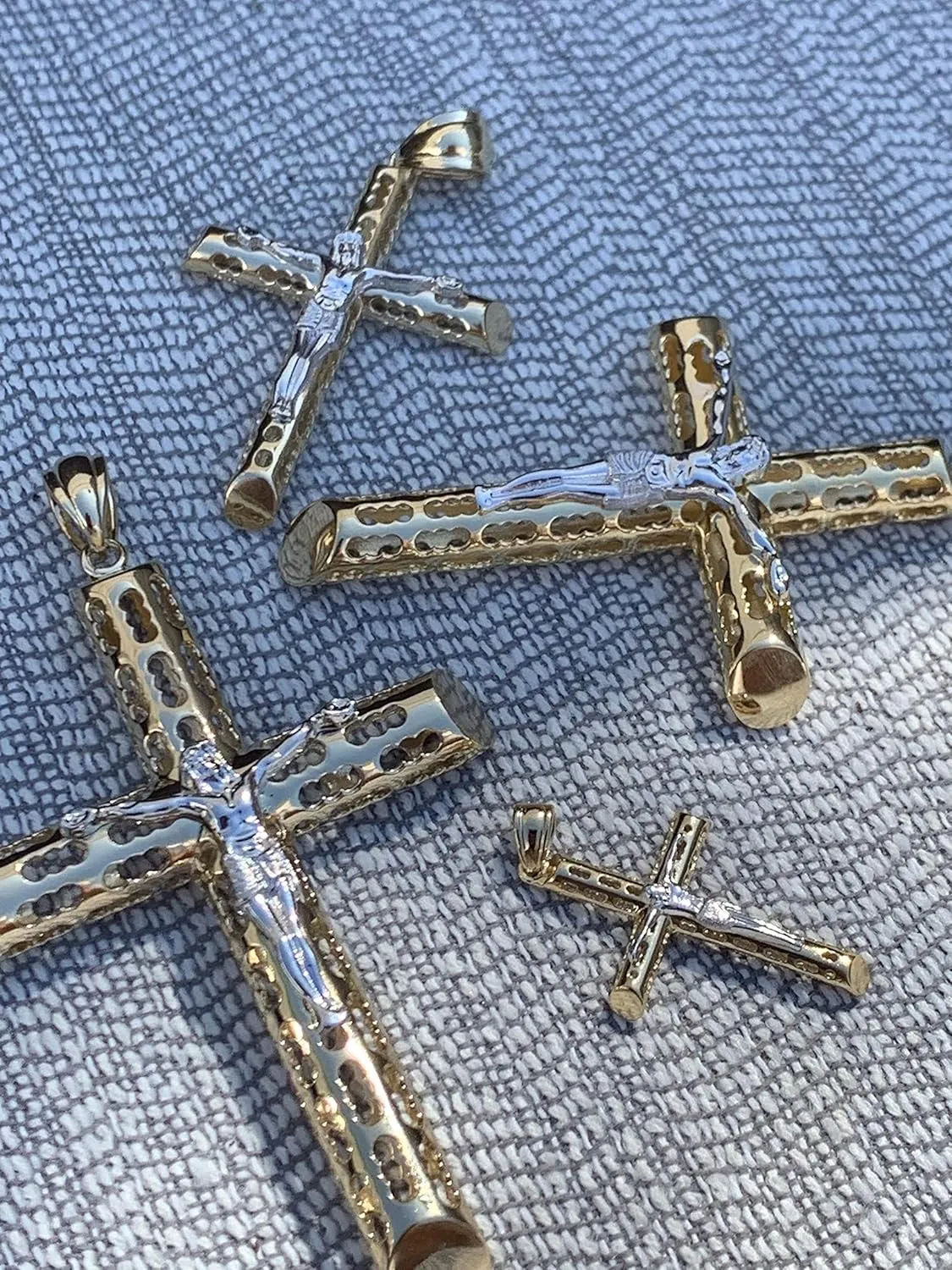 Solid 925 Sterling Silver Men's Cross With Jesus Pendant - 14k Gold Plated 1-3" Small Medium Or Large Crucifix - Necklace