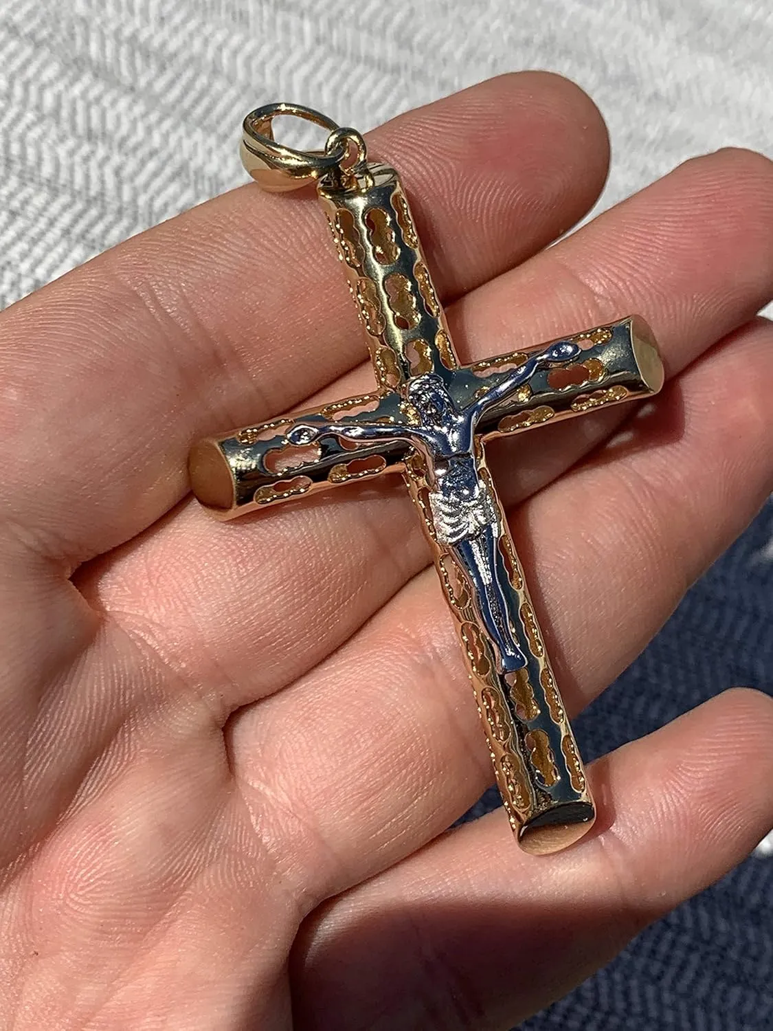 Solid 925 Sterling Silver Men's Cross With Jesus Pendant - 14k Gold Plated 1-3" Small Medium Or Large Crucifix - Necklace