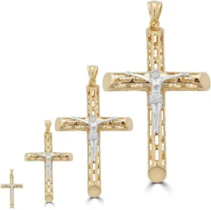 Solid 925 Sterling Silver Men's Cross With Jesus Pendant - 14k Gold Plated 1-3" Small Medium Or Large Crucifix - Necklace