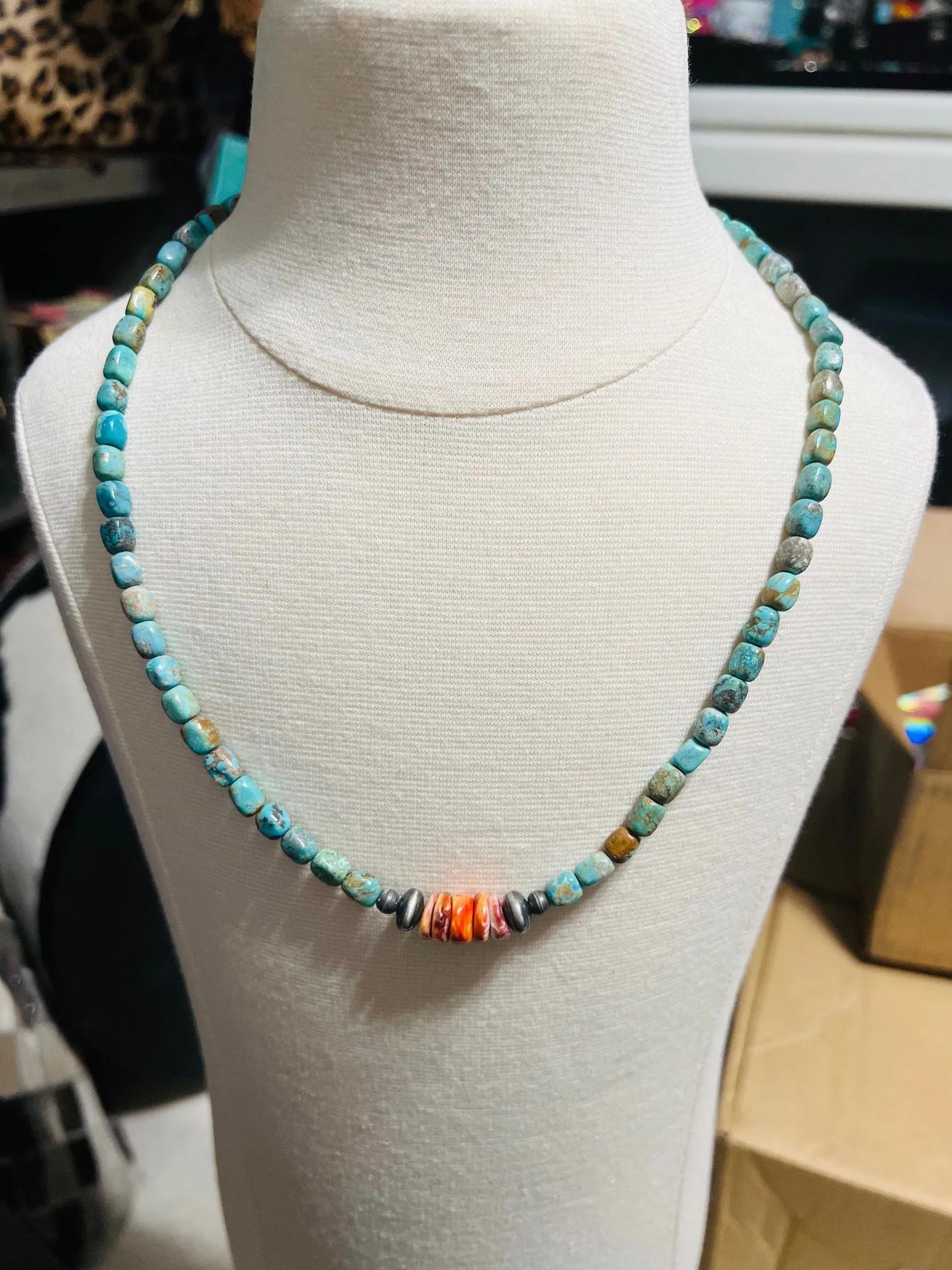 Sonoran Turquoise Mix Bead Necklace - Artist Charline LIttle Navajo Handmade