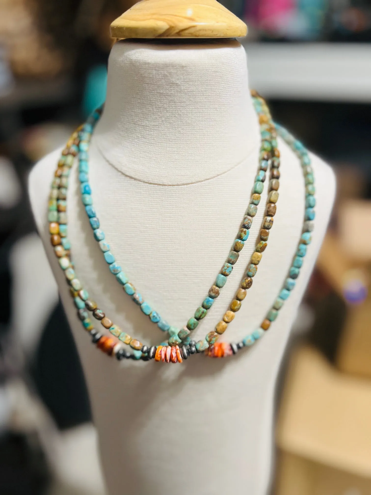 Sonoran Turquoise Mix Bead Necklace - Artist Charline LIttle Navajo Handmade