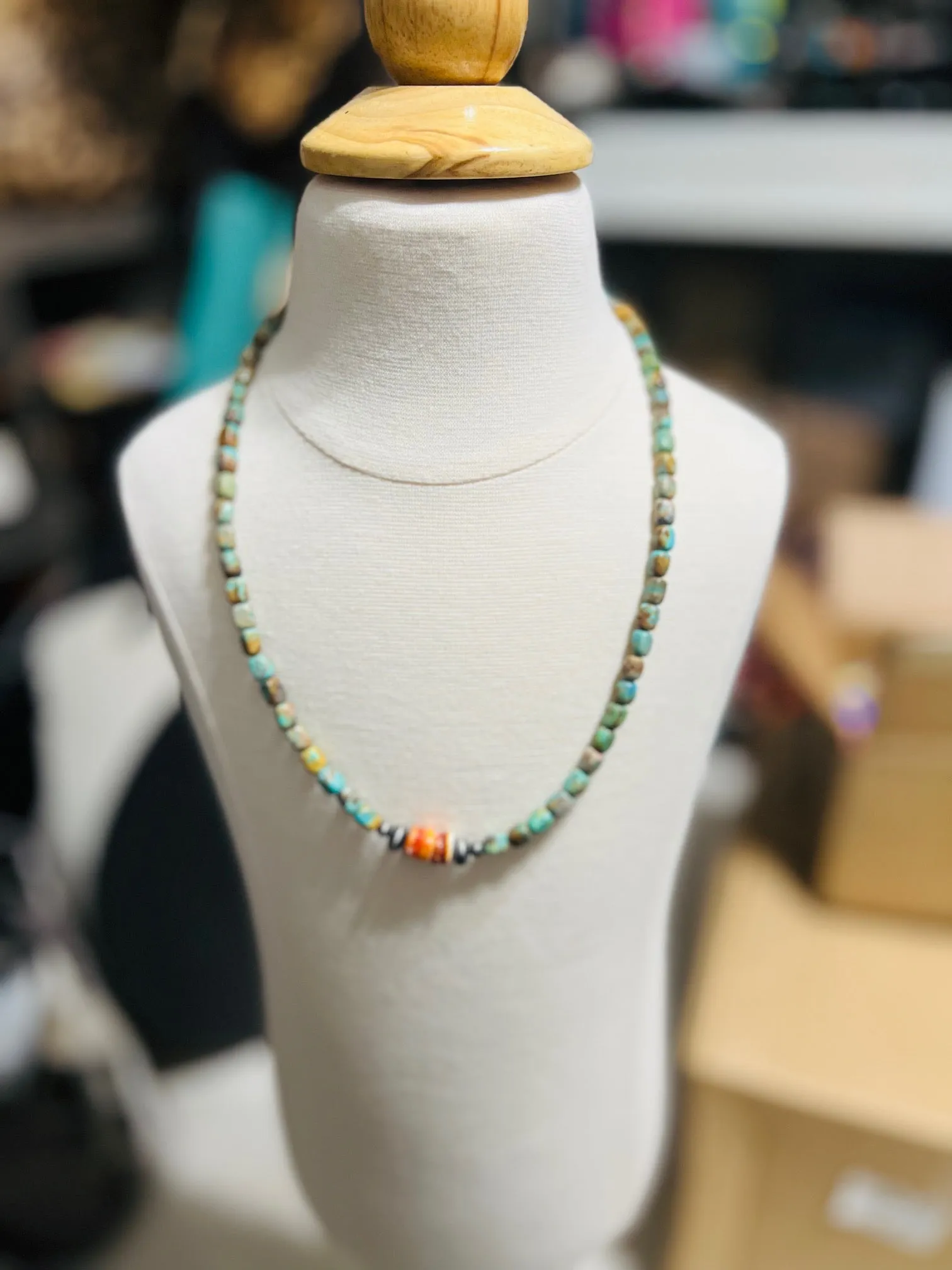 Sonoran Turquoise Mix Bead Necklace - Artist Charline LIttle Navajo Handmade