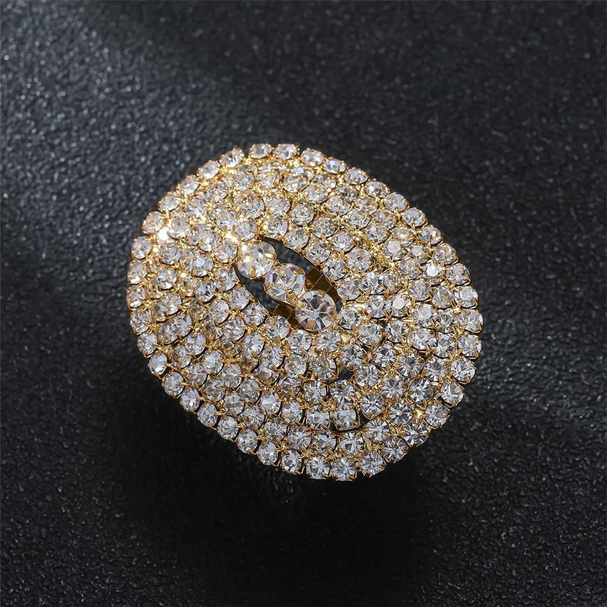 Sparkly Oval Rhinestone Ring For Women Adjustable Cocktail Statement Ring Pave Cubic Zirconia Ring Chunky Geometry Crystal Ring Jewelry