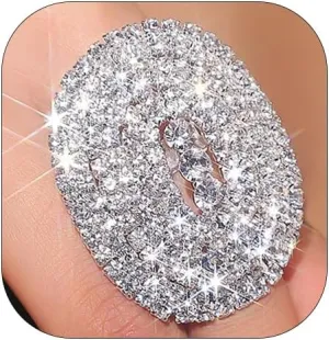 Sparkly Oval Rhinestone Ring For Women Adjustable Cocktail Statement Ring Pave Cubic Zirconia Ring Chunky Geometry Crystal Ring Jewelry