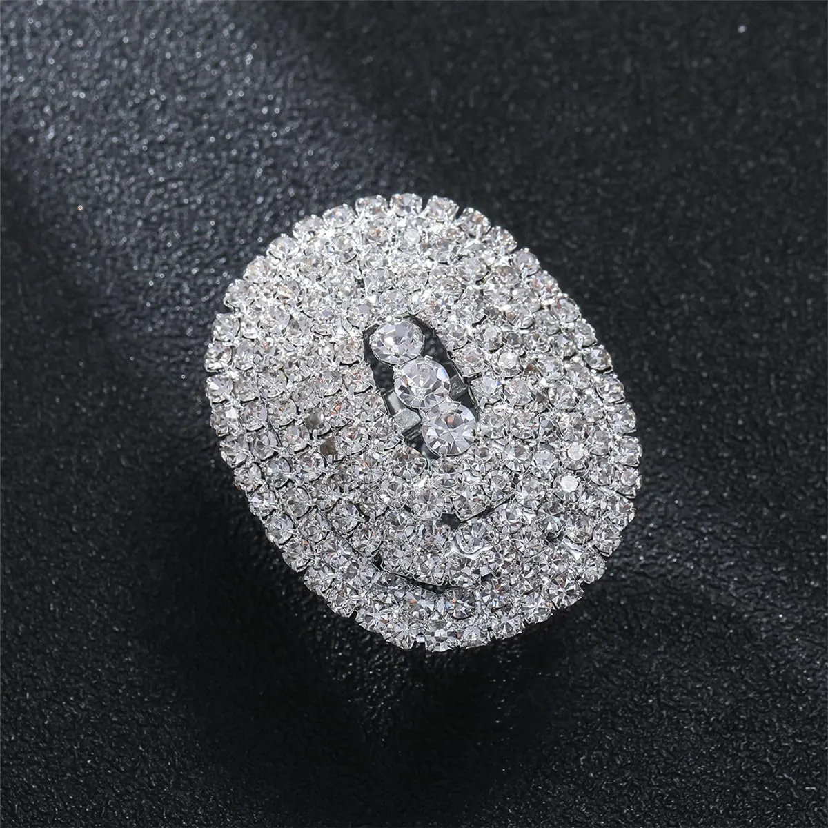 Sparkly Oval Rhinestone Ring For Women Adjustable Cocktail Statement Ring Pave Cubic Zirconia Ring Chunky Geometry Crystal Ring Jewelry