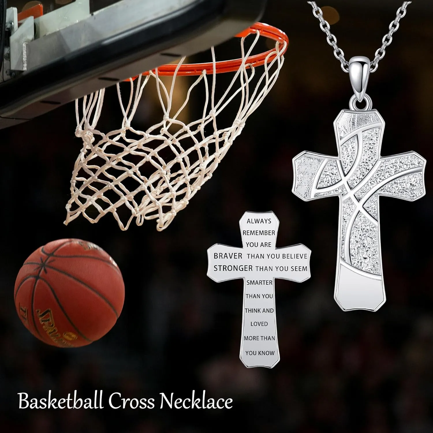 Sports Cross Necklace 925 Sterling Silver Football Soccer Basketball American Flag Cross Pendant Necklaces Football Jewelry Christian Religious Sports Gifts for Men Boys Women Footballer Soccer Basketball Lovers