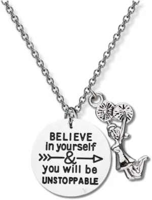 Sportybella Cheer Necklace for Girls - Cheer Believe In Yourself and You Will Be Unstoppable Cheerleading Jewelry, Gift For Cheerleaders, Cheer Necklaces for Cheerleader