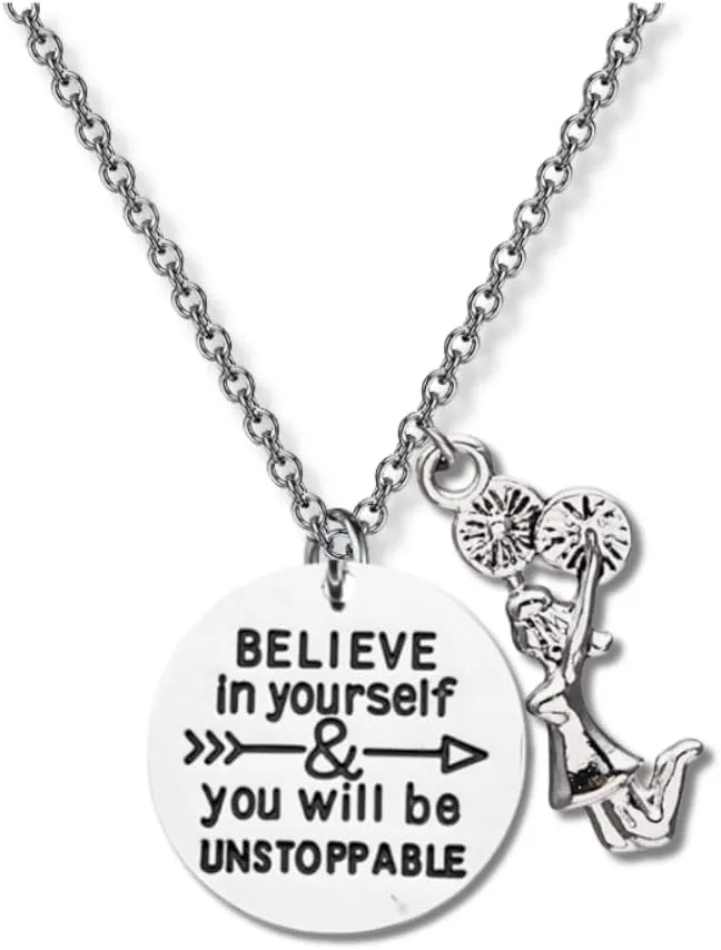 Sportybella Cheer Necklace for Girls - Cheer Believe In Yourself and You Will Be Unstoppable Cheerleading Jewelry, Gift For Cheerleaders, Cheer Necklaces for Cheerleader