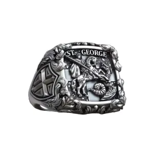 Ssjewel Men Knight Cross Signet Ring Oxidized Saint George Victorious Knight Cross Ring Solid 925 Sterling Silver Handcrafted Faith Symbol Men Artisan Jewelry New Year Valentine Gift For Boyfriend