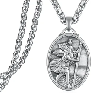 St Christopher Necklace for Men 925 Sterling Silver Saint Christopher Medal Amulet Religious Jewelry Gifts for Men Women