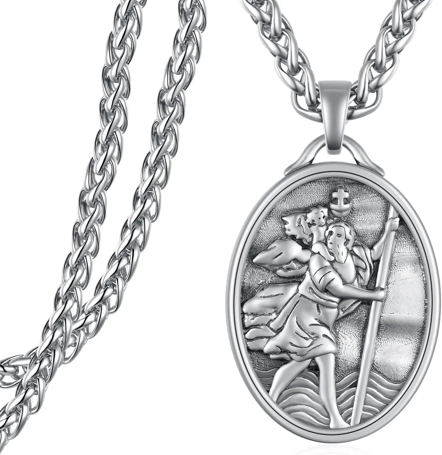 St Christopher Necklace for Men 925 Sterling Silver Saint Christopher Medal Amulet Religious Jewelry Gifts for Men Women