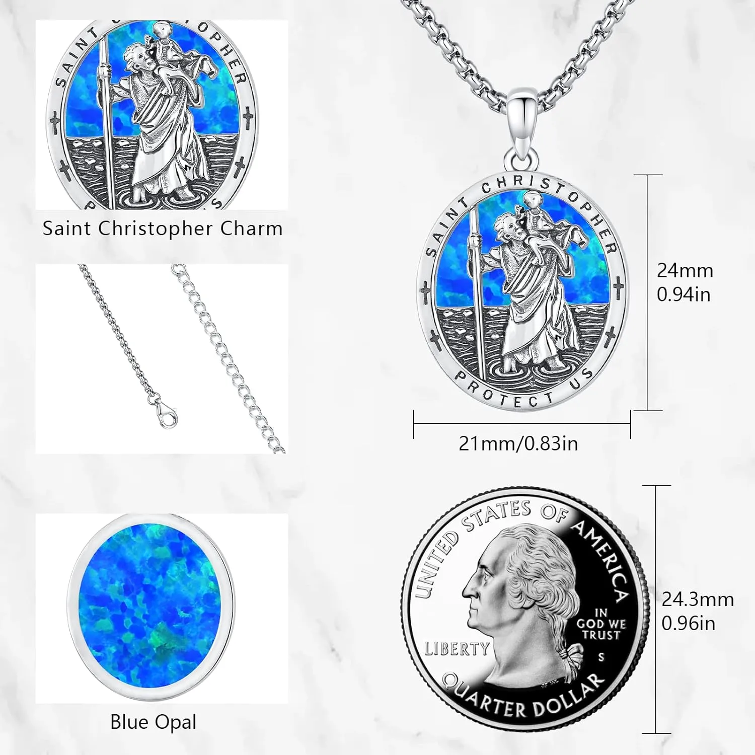 St Michael/St Christoper/St Sebastian/Guadalupe/Guardian Angel/Santa Muerte/Jude/Joseph Pendant Necklace for Men Women 925 Sterling Silver Catholic Religious Protector Amulets Necklaces