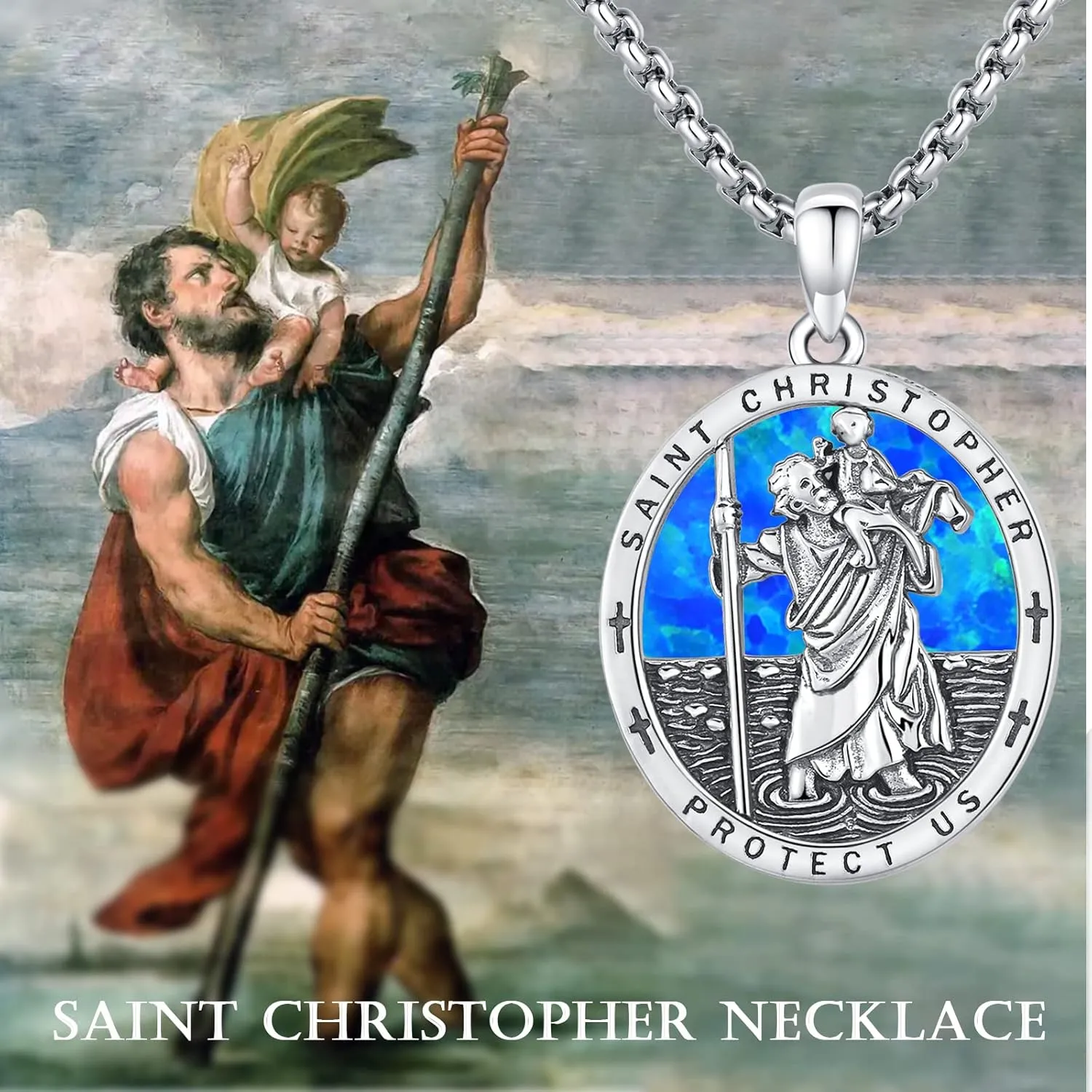 St Michael/St Christoper/St Sebastian/Guadalupe/Guardian Angel/Santa Muerte/Jude/Joseph Pendant Necklace for Men Women 925 Sterling Silver Catholic Religious Protector Amulets Necklaces