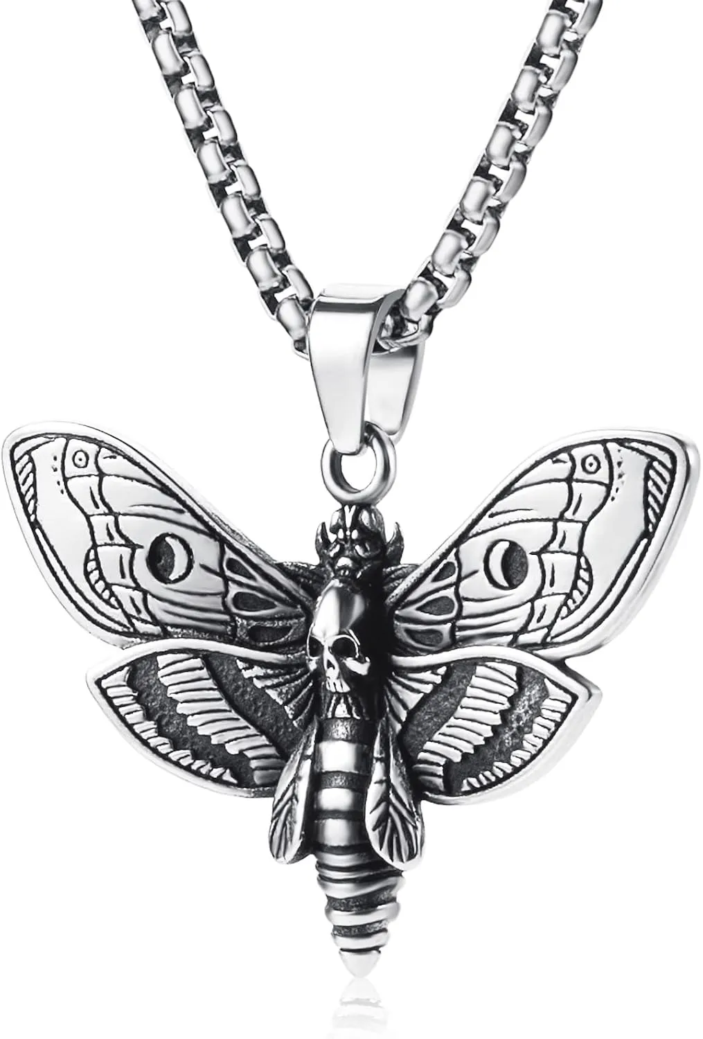 Stainless Steel Gothic Skull Pendant Necklace Punk Biker Hip-hop Jewelry for Men Women 60cm