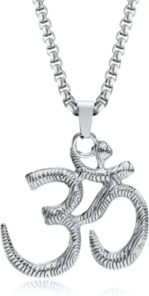 Stainless Steel Om Necklace for Men Women, Gold/Silver/Black Yoga Charm Pendant Necklaces Aum Om Ohm Sanskrit Symbol Hindu Meditation Chain Necklace,Mens Womens Jewelry Gifts