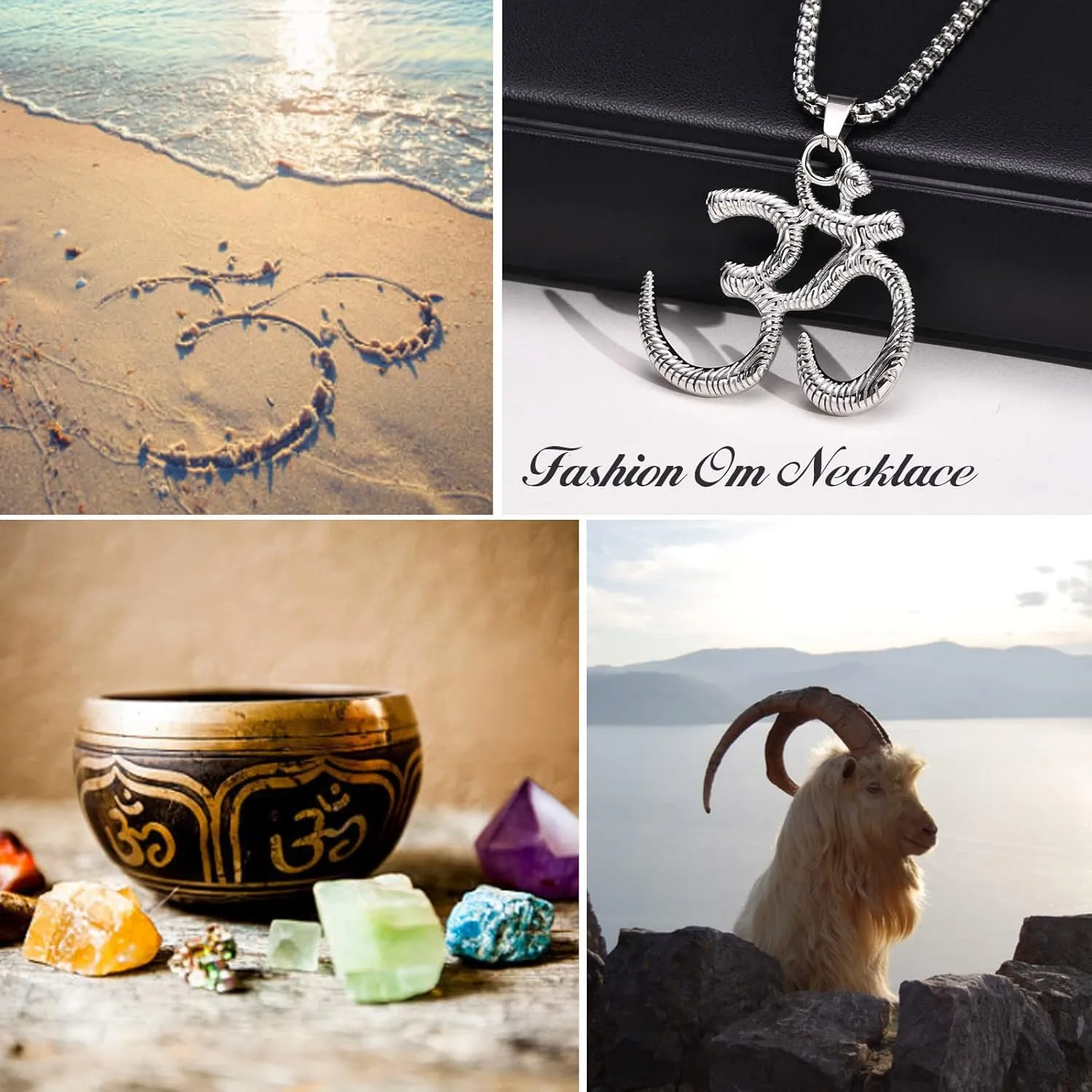 Stainless Steel Om Necklace for Men Women, Gold/Silver/Black Yoga Charm Pendant Necklaces Aum Om Ohm Sanskrit Symbol Hindu Meditation Chain Necklace,Mens Womens Jewelry Gifts