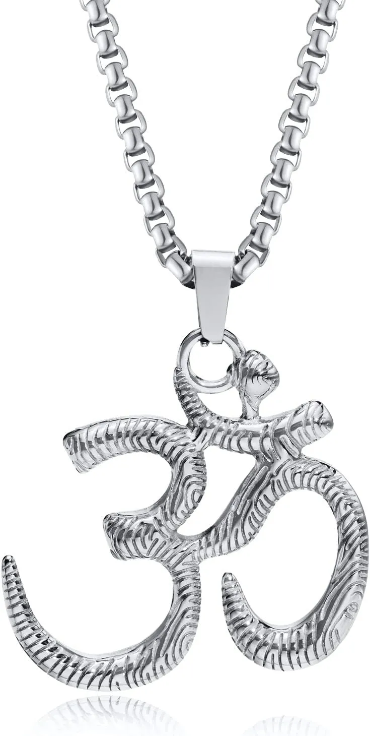 Stainless Steel Om Necklace for Men Women, Gold/Silver/Black Yoga Charm Pendant Necklaces Aum Om Ohm Sanskrit Symbol Hindu Meditation Chain Necklace,Mens Womens Jewelry Gifts