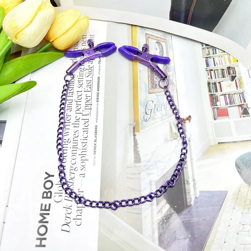 Stainless Steel Purple Body Chain with Clamps Non Piercing Adjustable Body Chain Ring Body Chain Clip for Women Faux Body Jewelry