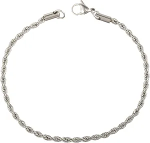 Stainless Steel Rope Link Chain Bracelet for Women Men, Silver Tone / 14K gold Plated 3/4/5/6mm wide Rope Chain Bracelets, 7.5" or 8.3"