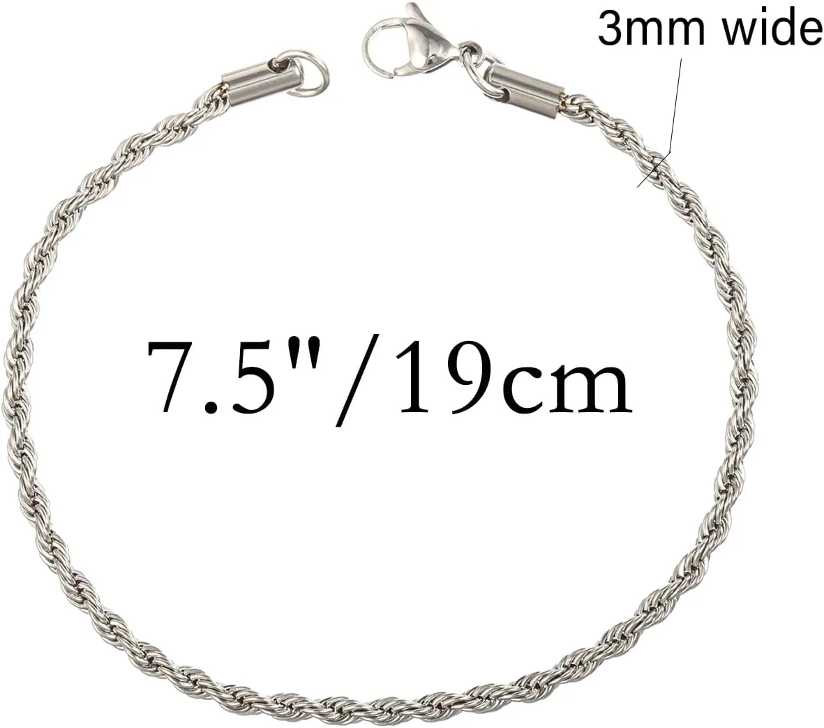 Stainless Steel Rope Link Chain Bracelet for Women Men, Silver Tone / 14K gold Plated 3/4/5/6mm wide Rope Chain Bracelets, 7.5" or 8.3"