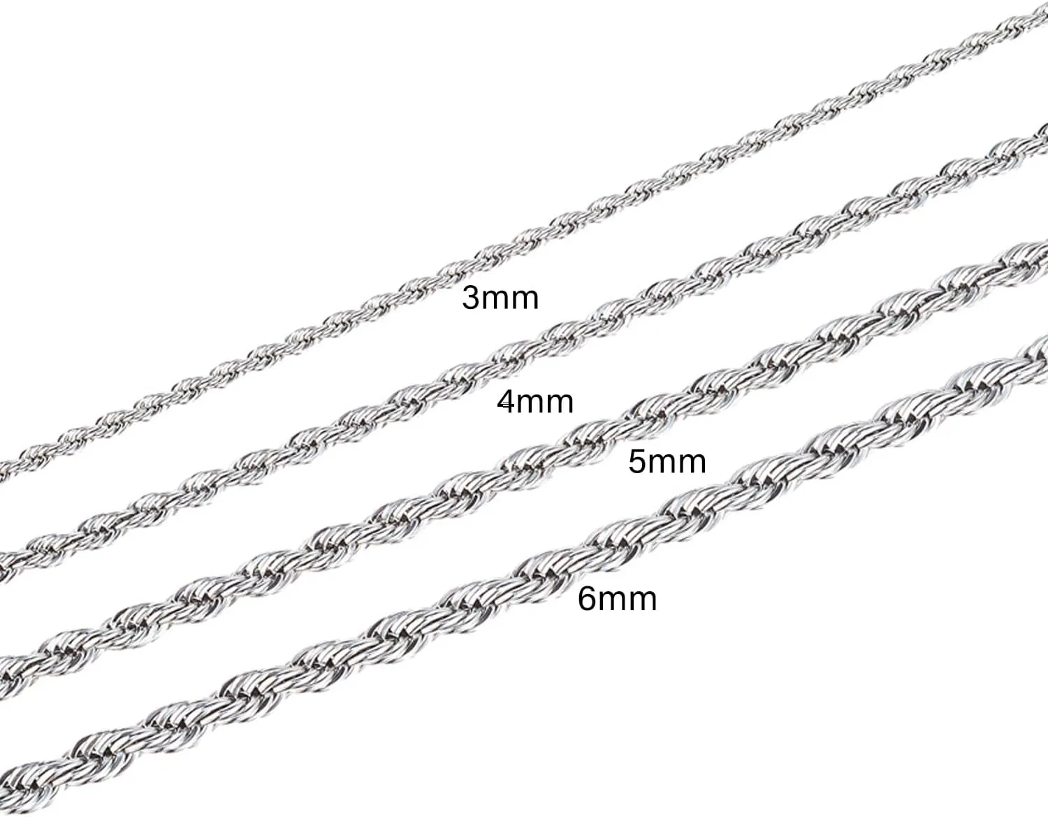 Stainless Steel Rope Link Chain Bracelet for Women Men, Silver Tone / 14K gold Plated 3/4/5/6mm wide Rope Chain Bracelets, 7.5" or 8.3"