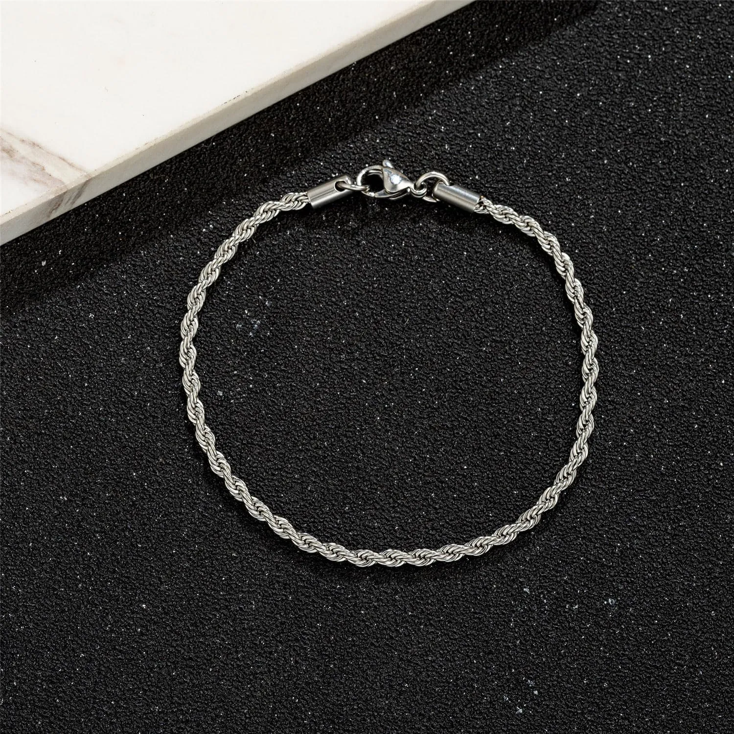 Stainless Steel Rope Link Chain Bracelet for Women Men, Silver Tone / 14K gold Plated 3/4/5/6mm wide Rope Chain Bracelets, 7.5" or 8.3"