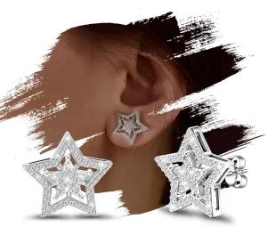 Star Earrings for Women Sterling Silver - Hypoallergenic Cubic Zirconia Earrings Hollow 2 Star Post Cartilage Stud Earrings Dainty Trendy Gifts Stuff for Men Her